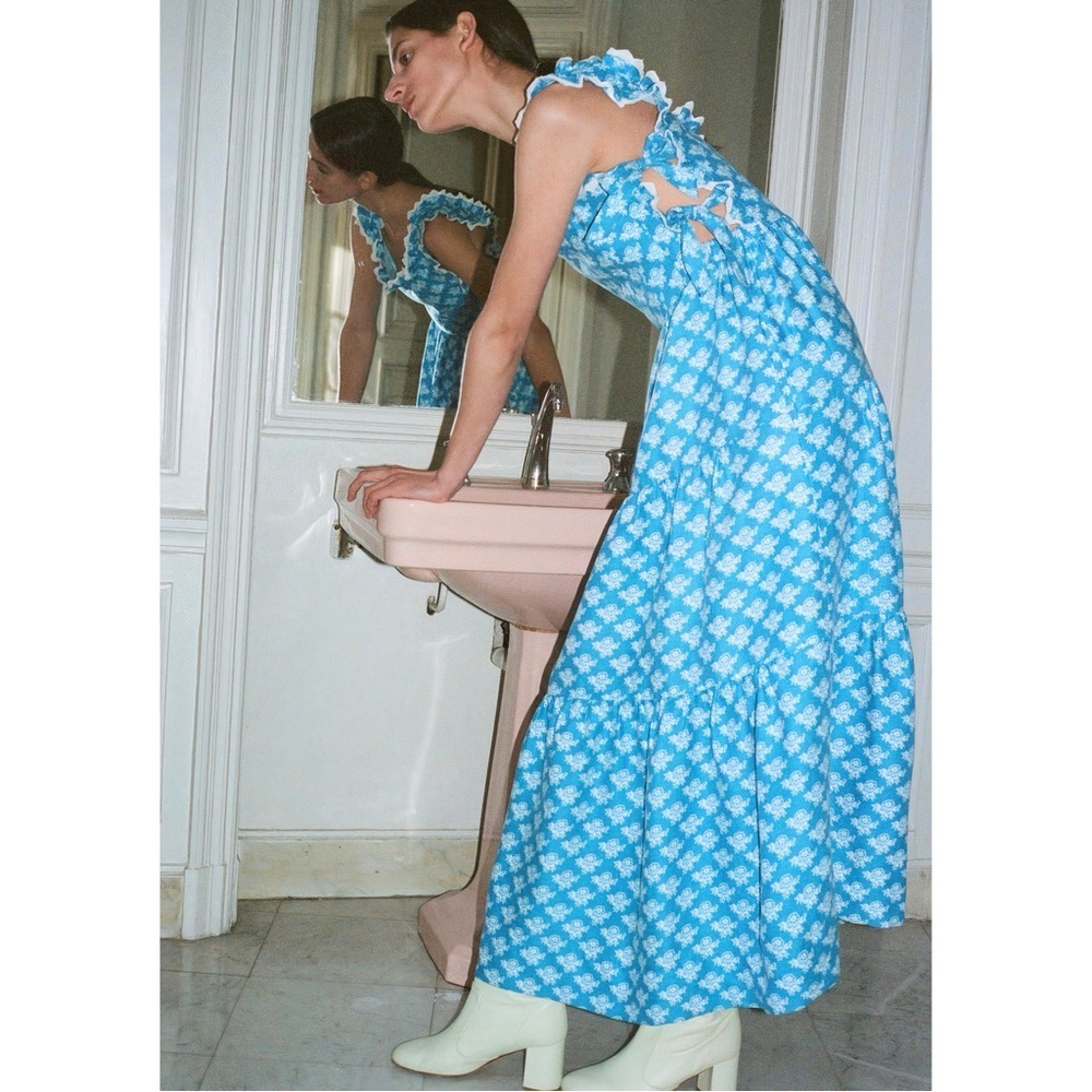 SEA New York Midi Blue Floral Annika Cut-Out Dress